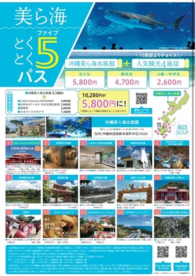 美ら海とくとく5パスプラン【美ら海水族館＋人気観光4施設入場券】